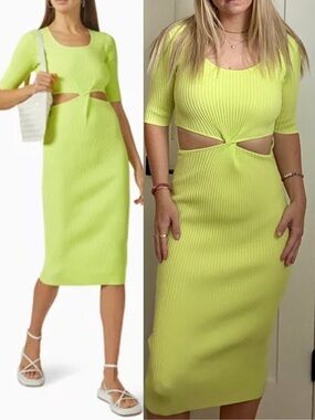 Jonathan Simkhai Collette Lemongrass Cutout Rib Knit Midi Dress